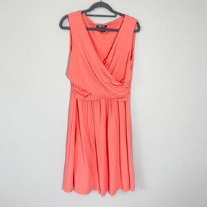 Lands' End Women Coral Pima Cotton Modal Surplice Ruched Sleeveless Dress Size S